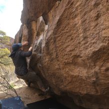 Blue Lizard Climbing and Yoga Hueco Tanks guiding on March 17, 2024, with Mike, Tim, Trace, and Wendy