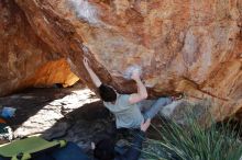 Bouldering in Hueco Tanks on 01/18/2020 with Blue Lizard Climbing and Yoga

Filename: SRM_20200118_1142490.jpg
Aperture: f/6.3
Shutter Speed: 1/250
Body: Canon EOS-1D Mark II
Lens: Canon EF 16-35mm f/2.8 L