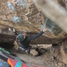 Blue Lizard Climbing and Yoga Hueco Tanks guiding on December 28, 2022, with Hank, Heather & Spenser, Isaac, Janell & Anthony, and Patrick