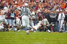 The University of Texas, Austin played Texas A&M in football at Kyle Field, College Station, on November 23, 2007.  UT lost to the Aggies, 30 to 38.

Filename: SRM_20071123_1619481.jpg
Aperture: f/5.6
Shutter Speed: 1/500
Body: Canon EOS-1D Mark II
Lens: Canon EF 300mm f/2.8 L IS