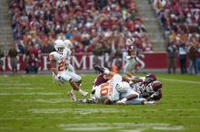 The University of Texas, Austin played Texas A&M in football at Kyle Field, College Station, on November 23, 2007.  UT lost to the Aggies, 30 to 38.

Filename: SRM_20071123_1655227.jpg
Aperture: f/2.8
Shutter Speed: 1/1250
Body: Canon EOS-1D Mark II
Lens: Canon EF 300mm f/2.8 L IS