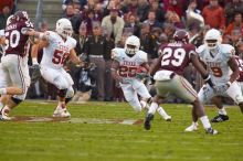 The University of Texas, Austin played Texas A&M in football at Kyle Field, College Station, on November 23, 2007.  UT lost to the Aggies, 30 to 38.

Filename: SRM_20071123_1708049.jpg
Aperture: f/5.6
Shutter Speed: 1/500
Body: Canon EOS-1D Mark II
Lens: Canon EF 300mm f/2.8 L IS