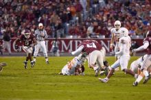 The University of Texas, Austin played Texas A&M in football at Kyle Field, College Station, on November 23, 2007.  UT lost to the Aggies, 30 to 38.

Filename: SRM_20071123_1811044.jpg
Aperture: f/2.8
Shutter Speed: 1/500
Body: Canon EOS-1D Mark II
Lens: Canon EF 300mm f/2.8 L IS