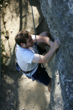 Me top roping Lick the Window (5.10c), shot by Javier Morales from the top of Ack! (5.11b, but using the crack for the start instead) that I top roped up with my camera on my back.  It was another long day of rock climbing at Seismic Wall on Austin's Barton Creek Greenbelt, Sunday, April 5, 2009.

Filename: SRM_20090405_17202892.jpg
Aperture: f/3.5
Shutter Speed: 1/400
Body: Canon EOS-1D Mark II
Lens: Canon EF 80-200mm f/2.8 L