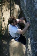 Me top roping Lick the Window (5.10c), shot by Javier Morales from the top of Ack! (5.11b, but using the crack for the start instead) that I top roped up with my camera on my back.  It was another long day of rock climbing at Seismic Wall on Austin's Barton Creek Greenbelt, Sunday, April 5, 2009.

Filename: SRM_20090405_17202893.jpg
Aperture: f/4.0
Shutter Speed: 1/400
Body: Canon EOS-1D Mark II
Lens: Canon EF 80-200mm f/2.8 L