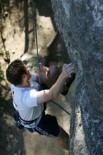 Me top roping Lick the Window (5.10c), shot by Javier Morales from the top of Ack! (5.11b, but using the crack for the start instead) that I top roped up with my camera on my back.  It was another long day of rock climbing at Seismic Wall on Austin's Barton Creek Greenbelt, Sunday, April 5, 2009.

Filename: SRM_20090405_17202997.jpg
Aperture: f/3.5
Shutter Speed: 1/400
Body: Canon EOS-1D Mark II
Lens: Canon EF 80-200mm f/2.8 L