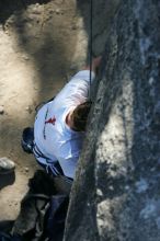 Me top roping Lick the Window (5.10c), shot by Javier Morales from the top of Ack! (5.11b, but using the crack for the start instead) that I top roped up with my camera on my back.  It was another long day of rock climbing at Seismic Wall on Austin's Barton Creek Greenbelt, Sunday, April 5, 2009.

Filename: SRM_20090405_17232104.jpg
Aperture: f/6.3
Shutter Speed: 1/320
Body: Canon EOS-1D Mark II
Lens: Canon EF 80-200mm f/2.8 L