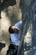 Me top roping Lick the Window (5.10c), shot by Javier Morales from the top of Ack! (5.11b, but using the crack for the start instead) that I top roped up with my camera on my back.  It was another long day of rock climbing at Seismic Wall on Austin's Barton Creek Greenbelt, Sunday, April 5, 2009.

Filename: SRM_20090405_17232306.jpg
Aperture: f/5.6
Shutter Speed: 1/320
Body: Canon EOS-1D Mark II
Lens: Canon EF 80-200mm f/2.8 L