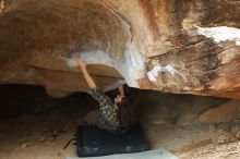 Bouldering in Hueco Tanks on 11/25/2019 with Blue Lizard Climbing and Yoga

Filename: SRM_20191125_1443520.jpg
Aperture: f/2.8
Shutter Speed: 1/250
Body: Canon EOS-1D Mark II
Lens: Canon EF 50mm f/1.8 II