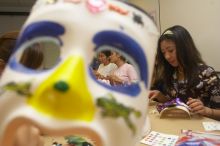 Through the eyes of Rita Saynhalath's mask, from the right, Christine Achico, Diane Nguyen, and Hannah Yee at a domestic violence expressive arts workshop for survivors and friends of survivors of domestic and relationship violence.
Filename: SRM_20061023_1810085.jpg
Aperture: f/5.6
Shutter Speed: 1/100
Body: Canon EOS 20D
Lens: Canon EF-S 18-55mm f/3.5-5.6