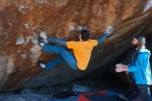 Bouldering in Hueco Tanks on 01/29/2020 with Blue Lizard Climbing and Yoga

Filename: SRM_20200129_1457570.jpg
Aperture: f/6.3
Shutter Speed: 1/320
Body: Canon EOS-1D Mark II
Lens: Canon EF 16-35mm f/2.8 L