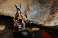 Bouldering in Hueco Tanks on 01/29/2020 with Blue Lizard Climbing and Yoga

Filename: SRM_20200129_1651010.jpg
Aperture: f/8.0
Shutter Speed: 1/250
Body: Canon EOS-1D Mark II
Lens: Canon EF 16-35mm f/2.8 L