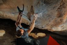 Bouldering in Hueco Tanks on 01/29/2020 with Blue Lizard Climbing and Yoga

Filename: SRM_20200129_1651020.jpg
Aperture: f/8.0
Shutter Speed: 1/250
Body: Canon EOS-1D Mark II
Lens: Canon EF 16-35mm f/2.8 L