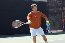 Luis Diaz Barriga and Bernhard Deussner.  The University of Texas (UT) men's tennis team defeated Georgia Tech (GT) Saturday, February 24, 2007..

Filename: SRM_20070224_1329420.jpg
Aperture: f/4.5
Shutter Speed: 1/800
Body: Canon EOS-1D Mark II
Lens: Canon EF 80-200mm f/2.8 L