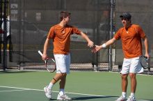 Luis Diaz Barriga and Bernhard Deussner.  The University of Texas (UT) men's tennis team defeated Georgia Tech (GT) Saturday, February 24, 2007..

Filename: SRM_20070224_1335522.jpg
Aperture: f/5.0
Shutter Speed: 1/1600
Body: Canon EOS-1D Mark II
Lens: Canon EF 80-200mm f/2.8 L