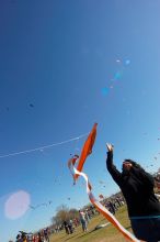 Madhav Tadikonda, class of 1997, and Anjali Patel, class of 1999, fly a UT kite at the 79th annual Zilker Park Kite Festival, Sunday, March 4, 2007.
Filename: SRM_20070304_1537528.jpg
Aperture: f/11.0
Shutter Speed: 1/250
Body: Canon EOS-1D Mark II
Lens: Sigma 15-30mm f/3.5-4.5 EX Aspherical DG DF