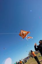 Madhav Tadikonda, class of 1997, and Anjali Patel, class of 1999, fly a UT kite at the 79th annual Zilker Park Kite Festival, Sunday, March 4, 2007.

Filename: SRM_20070304_1538241.jpg
Aperture: f/11.0
Shutter Speed: 1/250
Body: Canon EOS-1D Mark II
Lens: Sigma 15-30mm f/3.5-4.5 EX Aspherical DG DF