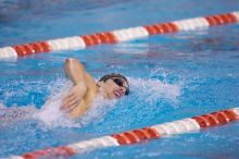 UT sophomore Ricky Berens took first  in the 500 yard freestyle with a time of 4:27.92.  The University of Texas Longhorns defeated The University of Georgia Bulldogs 157-135 on Saturday, January 12, 2008.

Filename: SRM_20080112_1207482.jpg
Aperture: f/2.8
Shutter Speed: 1/400
Body: Canon EOS-1D Mark II
Lens: Canon EF 300mm f/2.8 L IS