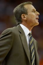 UT head coach Rick Barnes.  The University of Texas (UT) Longhorns defeated the University of Kansas Jayhawks 72-69 in Austin, Texas on Monday, February 11, 2008.

Filename: SRM_20080211_2016020.jpg
Aperture: f/2.8
Shutter Speed: 1/640
Body: Canon EOS 20D
Lens: Canon EF 300mm f/2.8 L IS