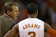 UT head coach Rick Barnes talks to UT junior A.J. Abrams (#3, G) on the sideline. The University of Texas (UT) Longhorns defeated the University of Kansas Jayhawks 72-69 in Austin, Texas on Monday, February 11, 2008.
Filename: SRM_20080211_2034105.jpg
Aperture: f/2.8
Shutter Speed: 1/640
Body: Canon EOS 20D
Lens: Canon EF 300mm f/2.8 L IS