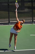 First doubles UT sophomore Vanja Corovic and UT junior Marija Milic defeated CSUS sophomore Aileen Tsan and CSUS junior Anastassia Lyssenko 8-3.  The University of Texas defeated Sacramento State on Saturday, March 22, 2008.

Filename: SRM_20080322_1112067.jpg
Aperture: f/4.0
Shutter Speed: 1/4000
Body: Canon EOS-1D Mark II
Lens: Canon EF 300mm f/2.8 L IS