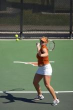 First doubles UT sophomore Vanja Corovic and UT junior Marija Milic defeated CSUS sophomore Aileen Tsan and CSUS junior Anastassia Lyssenko 8-3.  The University of Texas defeated Sacramento State on Saturday, March 22, 2008.

Filename: SRM_20080322_1114304.jpg
Aperture: f/4.0
Shutter Speed: 1/4000
Body: Canon EOS-1D Mark II
Lens: Canon EF 300mm f/2.8 L IS