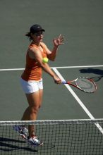 First doubles UT sophomore Vanja Corovic and UT junior Marija Milic defeated CSUS sophomore Aileen Tsan and CSUS junior Anastassia Lyssenko 8-3.  The University of Texas defeated Sacramento State on Saturday, March 22, 2008.

Filename: SRM_20080322_1115588.jpg
Aperture: f/4.0
Shutter Speed: 1/4000
Body: Canon EOS-1D Mark II
Lens: Canon EF 300mm f/2.8 L IS