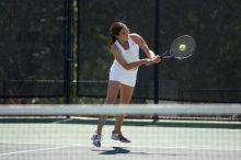 Fourth singles UT freshman Maggie Mello lost to CSUS junior Karina Jarlkaganova 6-7 (2), 4-6.  The University of Texas defeated Sacramento State on Saturday, March 22, 2008.

Filename: SRM_20080322_1246368.jpg
Aperture: f/2.8
Shutter Speed: 1/2000
Body: Canon EOS-1D Mark II
Lens: Canon EF 300mm f/2.8 L IS