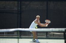 Fifth singles UT freshman Caroline Larsson defeated CSUS sophomore Aileen Tsan 6-2, 6-4.  The University of Texas defeated Sacramento State on Saturday, March 22, 2008.

Filename: SRM_20080322_1248480.jpg
Aperture: f/2.8
Shutter Speed: 1/2000
Body: Canon EOS-1D Mark II
Lens: Canon EF 300mm f/2.8 L IS