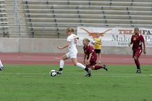 UT freshman Kylie Doniak (#15, Midfielder).  The University of Texas women's soccer team won 2-1 against the Iowa State Cyclones Sunday afternoon, October 5, 2008.

Filename: SRM_20081005_12073805.jpg
Aperture: f/5.6
Shutter Speed: 1/1600
Body: Canon EOS-1D Mark II
Lens: Canon EF 300mm f/2.8 L IS