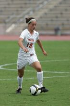 UT sophomore Erica Campanelli (#19, Defender) in the second half.  The University of Texas women's soccer team won 2-1 against the Iowa State Cyclones Sunday afternoon, October 5, 2008.

Filename: SRM_20081005_13233841.jpg
Aperture: f/5.6
Shutter Speed: 1/2000
Body: Canon EOS-1D Mark II
Lens: Canon EF 300mm f/2.8 L IS