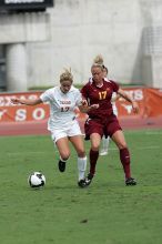 UT sophomore Kate Nicholson (#17, Forward and Midfielder) in the second half.  The University of Texas women's soccer team won 2-1 against the Iowa State Cyclones Sunday afternoon, October 5, 2008.

Filename: SRM_20081005_13365818.jpg
Aperture: f/5.6
Shutter Speed: 1/2000
Body: Canon EOS-1D Mark II
Lens: Canon EF 300mm f/2.8 L IS