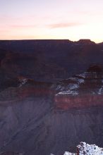 First sunrise of the new year at the south rim of the Grand Canyon, Thursday January 1, 2009.  The temperature was as low as 15 F the night before with a foot and a half of snow on the ground.  Luckily sunrise wasn't until 7:40.

Filename: SRM_20090101_07215894.JPG
Aperture: f/11.0
Shutter Speed: 13/1
Body: Canon EOS-1D Mark II
Lens: Canon EF 16-35mm f/2.8 L