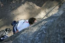 Me top roping Lick the Window (5.10c), shot by Javier Morales from the top of Ack! (5.11b, but using the crack for the start instead) that I top roped up with my camera on my back.  It was another long day of rock climbing at Seismic Wall on Austin's Barton Creek Greenbelt, Sunday, April 5, 2009.
Filename: SRM_20090405_17181599.jpg
Aperture: f/3.5
Shutter Speed: 1/400
Body: Canon EOS-1D Mark II
Lens: Canon EF 80-200mm f/2.8 L