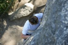 Me top roping Lick the Window (5.10c), shot by Javier Morales from the top of Ack! (5.11b, but using the crack for the start instead) that I top roped up with my camera on my back.  It was another long day of rock climbing at Seismic Wall on Austin's Barton Creek Greenbelt, Sunday, April 5, 2009.

Filename: SRM_20090405_17183228.jpg
Aperture: f/2.8
Shutter Speed: 1/400
Body: Canon EOS-1D Mark II
Lens: Canon EF 80-200mm f/2.8 L