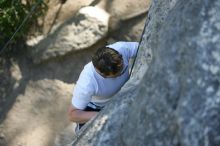 Me top roping Lick the Window (5.10c), shot by Javier Morales from the top of Ack! (5.11b, but using the crack for the start instead) that I top roped up with my camera on my back.  It was another long day of rock climbing at Seismic Wall on Austin's Barton Creek Greenbelt, Sunday, April 5, 2009.

Filename: SRM_20090405_17183229.jpg
Aperture: f/2.8
Shutter Speed: 1/400
Body: Canon EOS-1D Mark II
Lens: Canon EF 80-200mm f/2.8 L