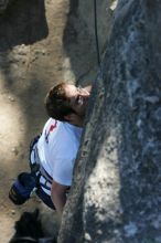 Me top roping Lick the Window (5.10c), shot by Javier Morales from the top of Ack! (5.11b, but using the crack for the start instead) that I top roped up with my camera on my back.  It was another long day of rock climbing at Seismic Wall on Austin's Barton Creek Greenbelt, Sunday, April 5, 2009.

Filename: SRM_20090405_17232307.jpg
Aperture: f/5.6
Shutter Speed: 1/320
Body: Canon EOS-1D Mark II
Lens: Canon EF 80-200mm f/2.8 L