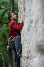 Me top rope climbing Angel of Poets (5.10a), taken by Andrew Dreher.  It was another long day of rock climbing at Seismic Wall on Austin's Barton Creek Greenbelt, Saturday, April 11, 2009.

Filename: SRM_20090411_13052026.JPG
Aperture: f/3.2
Shutter Speed: 1/200
Body: Canon EOS-1D Mark II
Lens: Canon EF 80-200mm f/2.8 L