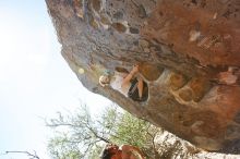 Steve Marek rock climbing in Hueco Tanks State Park and Historic Site during the Hueco Tanks Awesome Fest 2010 trip, Friday, May 21, 2010.

Filename: SRM_20100521_16383328.JPG
Aperture: f/4.0
Shutter Speed: 1/400
Body: Canon EOS-1D Mark II
Lens: Canon EF 16-35mm f/2.8 L