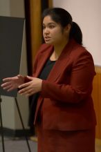 Sally Rivero practicing her informative speech on transcranial magnetic stimulation.  The University of Texas' Speech Team will compete in the American Forensic Associationâs National Individual Events Tournament (AFA NIET) in Gainesville, Florida, March 30 through April 4.

Filename: SRM_20060325_123810_1.jpg
Aperture: f/3.2
Shutter Speed: 1/60
Body: Canon EOS 20D
Lens: Canon EF 80-200mm f/2.8 L