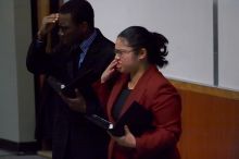 Donald Collier and Sally Rivero rehearse their Duo Interpretation of "Architecture of Loss," by Julia Cho. The University of Texas' Speech Team will compete in the American Forensic Association’s National Individual Events Tournament (AFA NIET) in Gainesv
Filename: SRM_20060325_140722_0.jpg
Aperture: f/3.5
Shutter Speed: 1/160
Body: Canon EOS 20D
Lens: Canon EF 80-200mm f/2.8 L