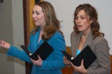 Caetlin Mangan and Mary Kate Raffetto rehearse their Duo Interpretive of Scott Orgon's "China." The University of Texas' Speech Team will compete in the American Forensic Association’s National Individual Events Tournament (AFA NIET) in Gainesville, Flori
Filename: SRM_20060325_141040_3.jpg
Aperture: f/3.5
Shutter Speed: 1/160
Body: Canon EOS 20D
Lens: Canon EF 80-200mm f/2.8 L