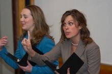 Caetlin Mangan and Mary Kate Raffetto rehearse their Duo Interpretive of Scott Orgon's "China." The University of Texas' Speech Team will compete in the American Forensic Association’s National Individual Events Tournament (AFA NIET) in Gainesville, Flori
Filename: SRM_20060325_140926_7.jpg
Aperture: f/3.5
Shutter Speed: 1/160
Body: Canon EOS 20D
Lens: Canon EF 80-200mm f/2.8 L