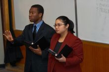 Donald Collier and Sally Rivero rehearse their Duo Interpretation of "Architecture of Loss," by Julia Cho. The University of Texas' Speech Team will compete in the American Forensic Association’s National Individual Events Tournament (AFA NIET) in Gainesv
Filename: SRM_20060325_135952_6.jpg
Aperture: f/3.5
Shutter Speed: 1/160
Body: Canon EOS 20D
Lens: Canon EF 80-200mm f/2.8 L