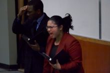 Donald Collier and Sally Rivero rehearse their Duo Interpretation of "Architecture of Loss," by Julia Cho. The University of Texas' Speech Team will compete in the American Forensic Association’s National Individual Events Tournament (AFA NIET) in Gainesv
Filename: SRM_20060325_140724_1.jpg
Aperture: f/3.5
Shutter Speed: 1/160
Body: Canon EOS 20D
Lens: Canon EF 80-200mm f/2.8 L