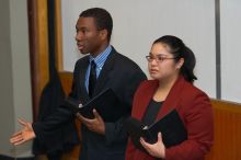 Donald Collier and Sally Rivero rehearse their Duo Interpretation of "Architecture of Loss," by Julia Cho. The University of Texas' Speech Team will compete in the American Forensic Association’s National Individual Events Tournament (AFA NIET) in Gainesv
Filename: SRM_20060325_140350_2.jpg
Aperture: f/3.5
Shutter Speed: 1/160
Body: Canon EOS 20D
Lens: Canon EF 80-200mm f/2.8 L