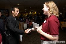 Amin Zargar speaks with a recruiter at the career fair.

Filename: crw_0770_std.jpg
Aperture: f/5.0
Shutter Speed: 1/60
Body: Canon EOS DIGITAL REBEL
Lens: Canon EF-S 18-55mm f/3.5-5.6