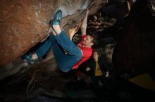 Bouldering in Hueco Tanks on 01/26/2019 with Blue Lizard Climbing and Yoga

Filename: SRM_20190126_1705350.jpg
Aperture: f/6.3
Shutter Speed: 1/250
Body: Canon EOS-1D Mark II
Lens: Canon EF 16-35mm f/2.8 L