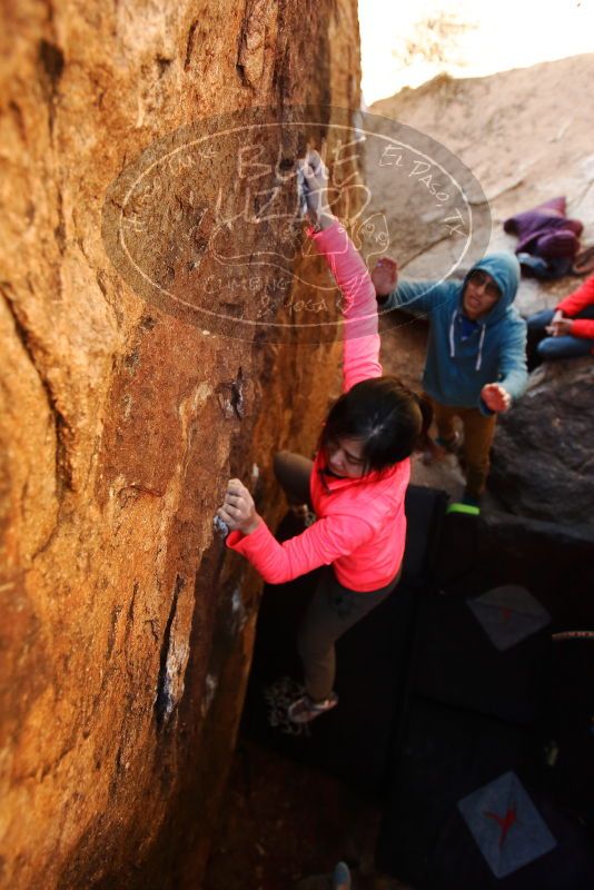 Bouldering in Hueco Tanks on 12/15/2019 with Blue Lizard Climbing and Yoga

Filename: SRM_20191215_1417240.jpg
Aperture: f/3.5
Shutter Speed: 1/250
Body: Canon EOS-1D Mark II
Lens: Canon EF 16-35mm f/2.8 L