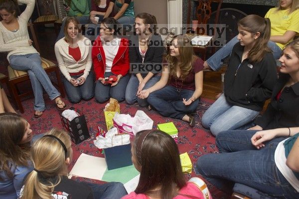 Beth Leeker, Reem Hafez, Megan Watson, Emily Skipper, Ashley Marz, and Caitlin Miller (from left) opening gifts at the Alpha Delta Pi Christmas party, Sunday, December 10, 2006.

Filename: SRM_20061210_1900045.jpg
Aperture: f/7.1
Shutter Speed: 1/100
Body: Canon EOS 20D
Lens: Canon EF-S 18-55mm f/3.5-5.6